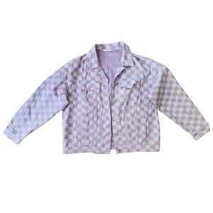 Purple checkered denim jacket size large